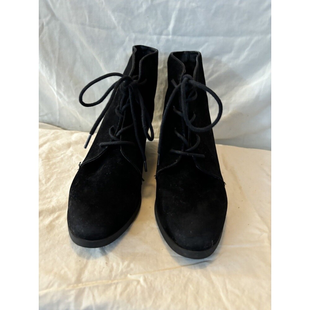 Madden Girl Black Wedge Booties Size 9.5 Tie Up Black Suede